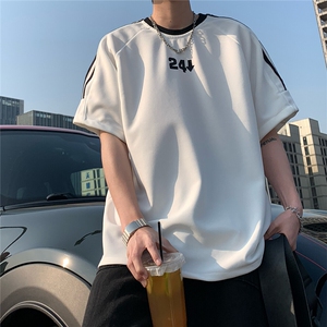 2026夏装新款薄款织带拼接短袖印花五分袖T恤 T6606/特P30 白色5图片