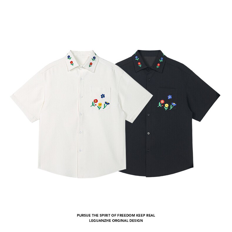 2025 夏季新款 港风白底大码绣花帅气短袖衬衫M-5X HC25323-特P35图片