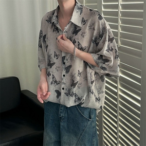 夏季现货印花短袖衬衣男潮牌冰丝花衬衫A351-AC25603-p48控89图片
