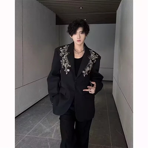 秋季高级感轻奢立体绣花重工亮片休闲西服外套男痞帅演出西装潮流图片