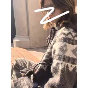 重磅秋冬北极绒开衫毛衣美式复古休闲慵懒风牛角扣针织衫连帽外套图片