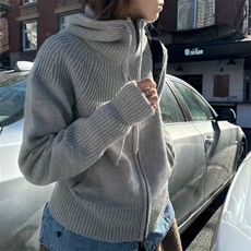 2025年秋季新款纯色帽抽绳开衫时尚百搭，女装针织衫/毛衣，旭驰羊绒