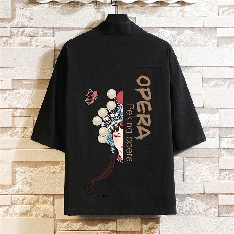 HF59161-P40风汉服男开衫外套七分袖道袍砖墙挂拍，男装民族服装，电商A040A