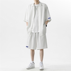 2024夏季美式百搭时尚垂感舒适百搭衬衫两件套TZ006-特批-60，男装衬衫，星座718-1