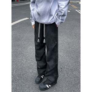 8XL-M 美式扎染脏脏弯刀卫裤男阔腿裤子直筒运动长裤P控68图片
