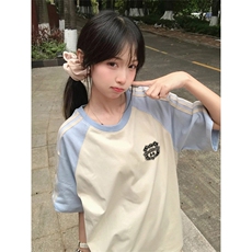 抖音得物品质二开240克宽松纯棉美式潮牌插肩三杠织带短袖T恤，男装T恤，电商A486