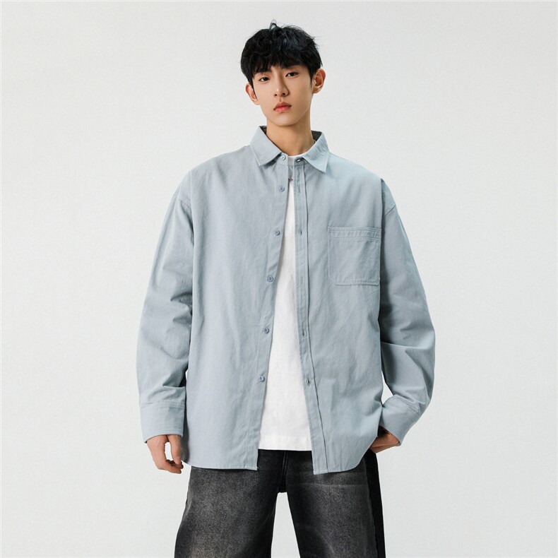 男纯棉休闲韩版美式衬衫百搭宽松纯色衬衣CS066-P38控76，男装衬衫，电商A132（原电商B245）