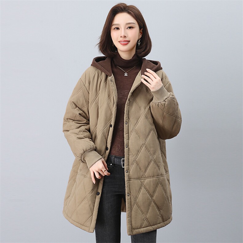 时尚保暖女式中长款棉服冬季加绒夹棉外套显瘦修身大码女装,女装棉衣/棉服,悦见她