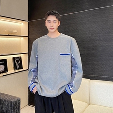 韩版条纹撞色圆领长袖卫衣男潮流简约休闲宽松T恤143P80，男装T恤，星座901-1（原C217）