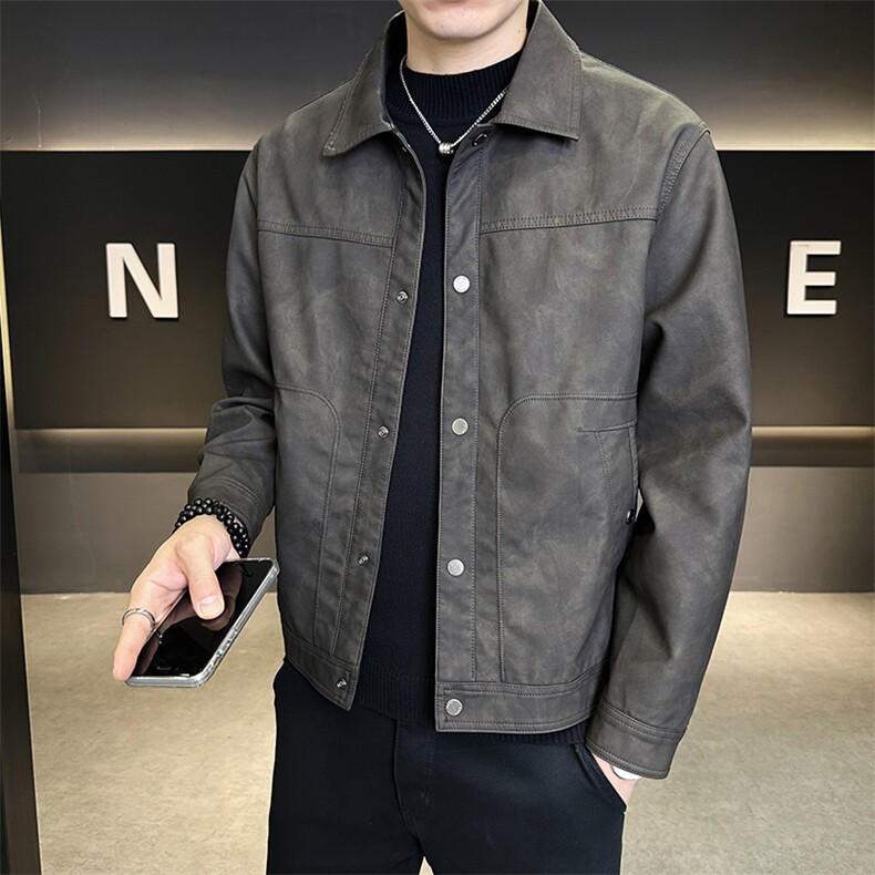皮衣外套男款秋季2025新款翻领修身皮夹克C317-5536-P145,男装夹克,电商C317