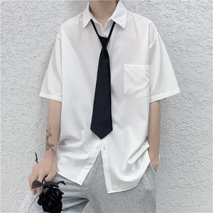 配领带 夏季薄款短袖衬衫男 港风宽松班服DK学院风衬衣C318-P30图片