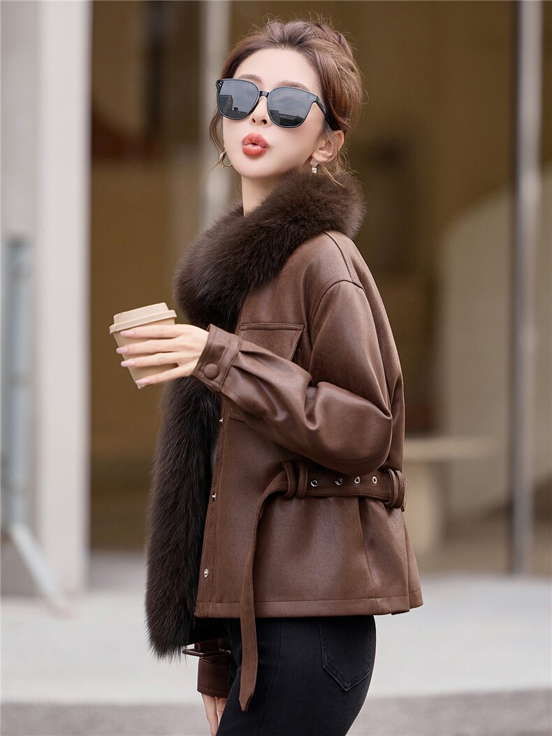 2025冬装新款麂皮绒羽绒狐狸毛外套,女装羽绒服,曼琳思菲