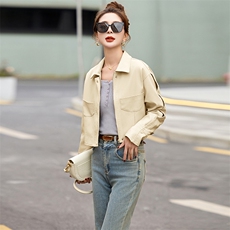 配裙子的皮夹克上衣女短款春秋新款2025时尚小个子机车服皮衣外套，女装皮衣，魅丽静蓝