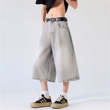 美式复古高腰宽松阔腿裤百搭垂感直筒七分裤牛仔裤K7007TP48，男装牛仔裤，电商D325