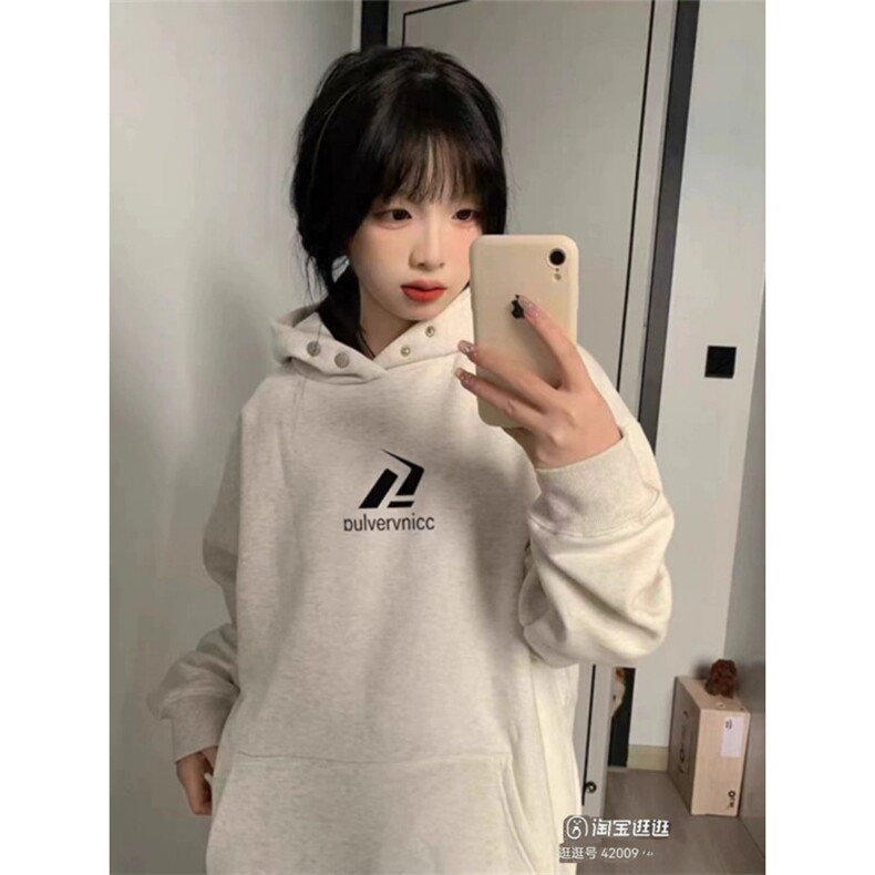 连帽卫衣男女秋冬加绒加厚宽松慵懒风潮高街情侣上衣WYX413图片