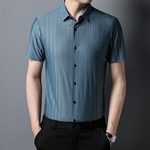 短袖衬衫男时尚2023夏季薄款男士半袖中年商务休闲潮衬衣,男装衬衫,电商B212（原钱塘6029）