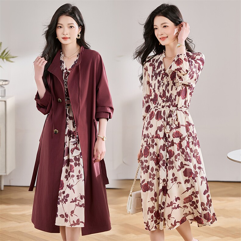 2025年春季新款休闲中长款气质风衣高端轻奢精品新货两件套，女装套装/套裙，初闻兮