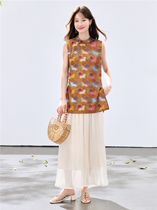 夏季新款现货！2026新中式奥黛款旗袍盘扣开叉+流光阔腿裤两件套图片