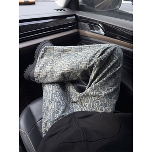 B221 美式ins高街暗黑宽松直筒提花牛仔裤LK24395-特P52控88图片