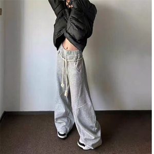 麻绳弯刀小众2025秋卫裤春秋季宽松美式阔腿休闲灰色运动裤长裤图片