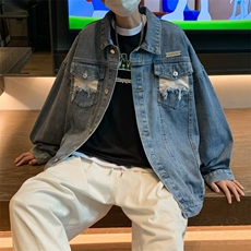 牛仔外套男韩版潮流破洞2023春秋新款ins宽松百搭外套W4564-P68，男装大码男装，星座412-2