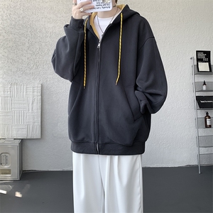 8XL-M秋连帽卫衣男宽松休闲纯色拉链开衫外套拼色帽衫运动WY27P65图片