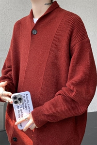 新中式道袍开衫毛衣男针织衫外套老钱风大衣内搭慵懒线衣KS006P65图片