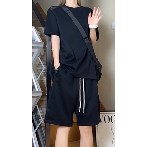 夏季网格拼接透气T恤短裤套装T3647特P26控49-DK8630特P25控49图片