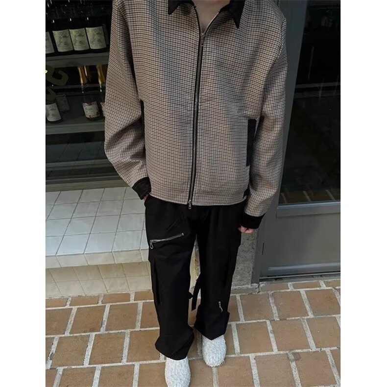 【网图现货】千鸟格翻领拼接外套男1188/P75,男装夹克,星座205-3