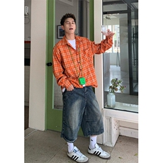 复古格子宽松休闲防晒衬衫男女百搭衬衣长袖外套上衣C117，男装衬衫，星座1116A（原606A-3）