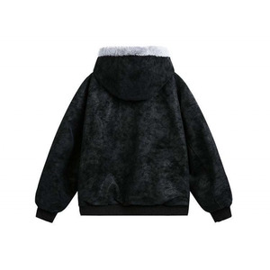 现货日产量2000连帽座山雕pu皮加绒荔枝纹棉衣外套图片