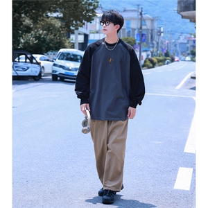 港风插肩袖设计卫衣男大码休闲印花花纹卫衣男WY77082P35控48图片
