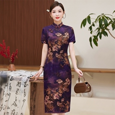 春夏季新款香云纱设计简约时尚大气中长款专柜品质真丝旗袍连衣裙，女装汉服/婚纱/旗袍/礼服，小荷流