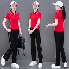 燕颉冰丝运动服套装女夏季2023年时尚洋气翻领薄款短袖休闲两件套，女装套装/套裙，燕颉服饰