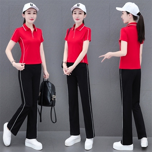 燕颉冰丝运动服套装女夏季2023年时尚洋气翻领薄款短袖休闲两件套图片