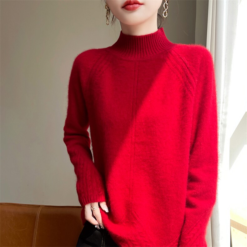 重磅加厚100纯羊毛衫女半高领保暖打底针织衫2025秋冬新法式毛衣,女装羊毛衫,郡淞羊绒