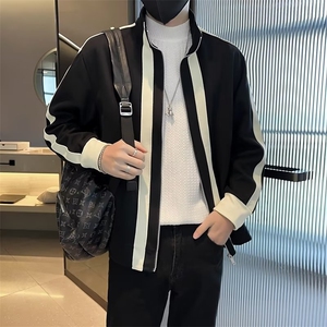 新款夹克男潮牌条纹拼色运动开衫外衣立领外套春秋季上衣 JK006图片