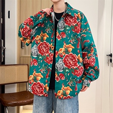 C1长袖男女宽松东北大花港风衬衣外套民族特色团队服寸衣风，男装民族服装，星座115A(原星座507）