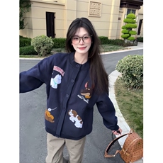 美式复古绣花棒球服开衫卫衣外套春秋2025新款学生宽松慵懒上衣，女装短外套，星座601-1