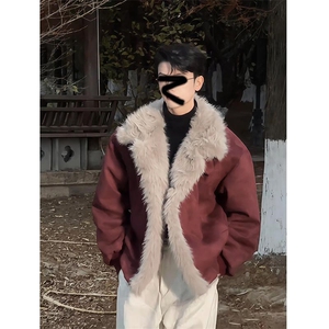 现货重磅硬挺boxy羽绒棉衣座山雕大毛毛领洗水麂皮棉服冬外套图片