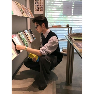 痞帅V领针织马甲韩系叠穿无袖背心外穿坎肩学院风毛衣MJ01 P28特图片