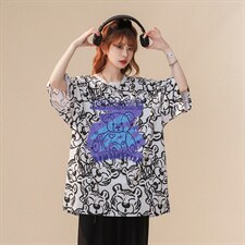 中性夏季新款设计感小熊印花图案情侣短袖T恤T951P45控58，女装T恤，A247A