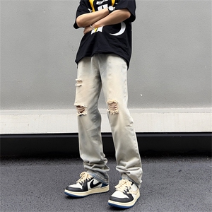 牛仔裤男夏季破洞直筒裤子高街vibe潮牌宽松休闲长裤N031-P40