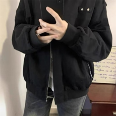 J636-P66黑色外套女春秋款2025新款美式复古棒球服高级感翻领，男装T恤，电商B323A