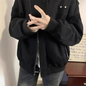 J636-P66 黑色外套女春秋款2025新款美式复古棒球服高级感翻领图片