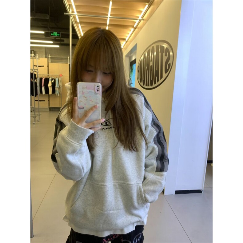 【有货】ootd美式拼接卫衣男女插肩袖情侣连帽外套W164HH-特55,男装卫衣,星座1007（原301D）
