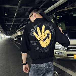 CS26 P48黑色2021夏装精神小伙印花七分袖男装修身衬衫图片