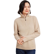 优雅女士半开拉链立领羊绒套衫舒适保暖时尚百搭，女装羊绒衫，臻维羊绒