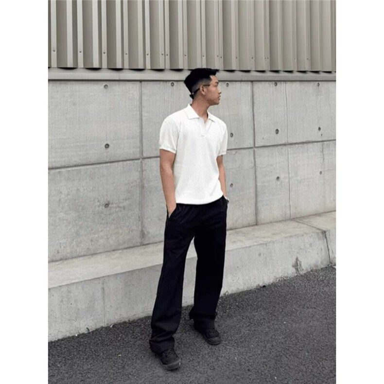 肌理感翻领冰丝Polo衫高级感针织纹理短袖夏季半袖纯色休闲男ins,男装衬衫,星座506A
