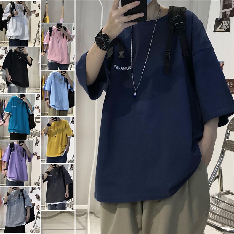 T06常年男士休闲字母印花T恤衫外套圆领半袖五分袖TEE男女中性图片